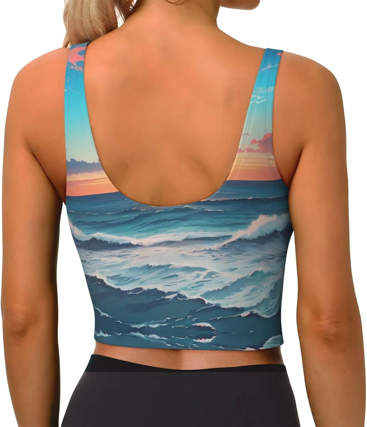 Ocean Pictures Women's Sexy Sports Vest Sleeveless Athletic Gym T-Shirts Vest U-Shaped Back Quick Dry Top