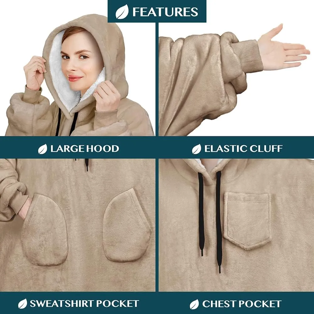 PAVILIA Blanket Hoodie for Women, Sherpa Wearable Blanket Men, Oversized Sweatshirt Blanket, Fleece Hooded Blanket Sweater