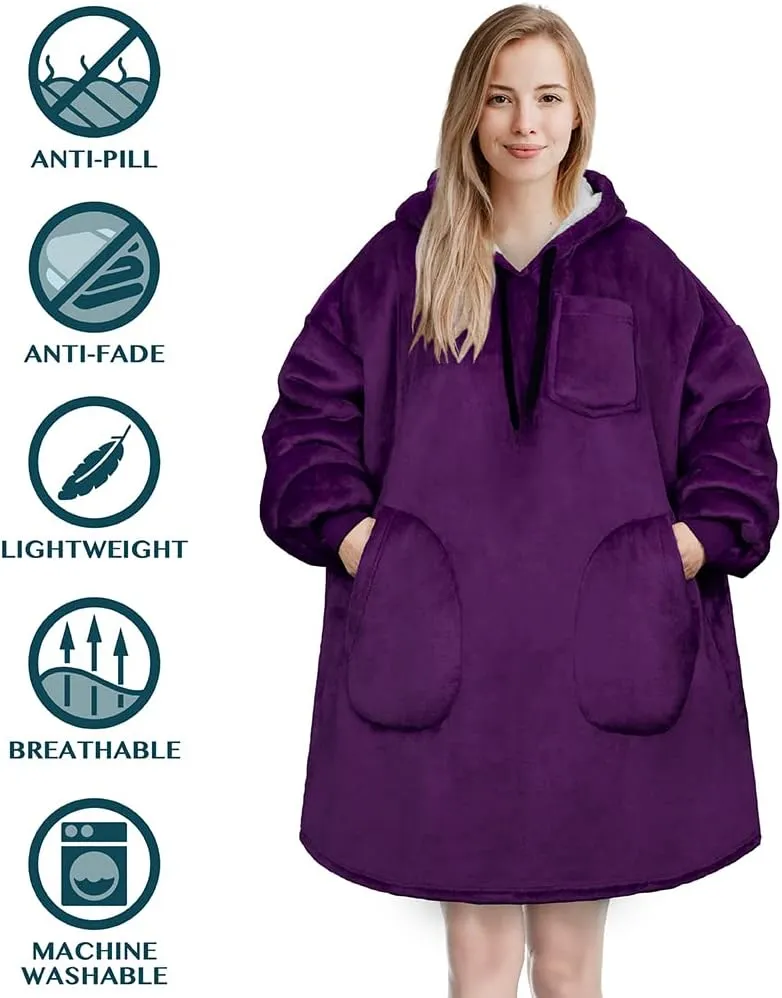 PAVILIA Blanket Hoodie for Women, Sherpa Wearable Blanket Men, Oversized Sweatshirt Blanket, Fleece Hooded Blanket Sweater