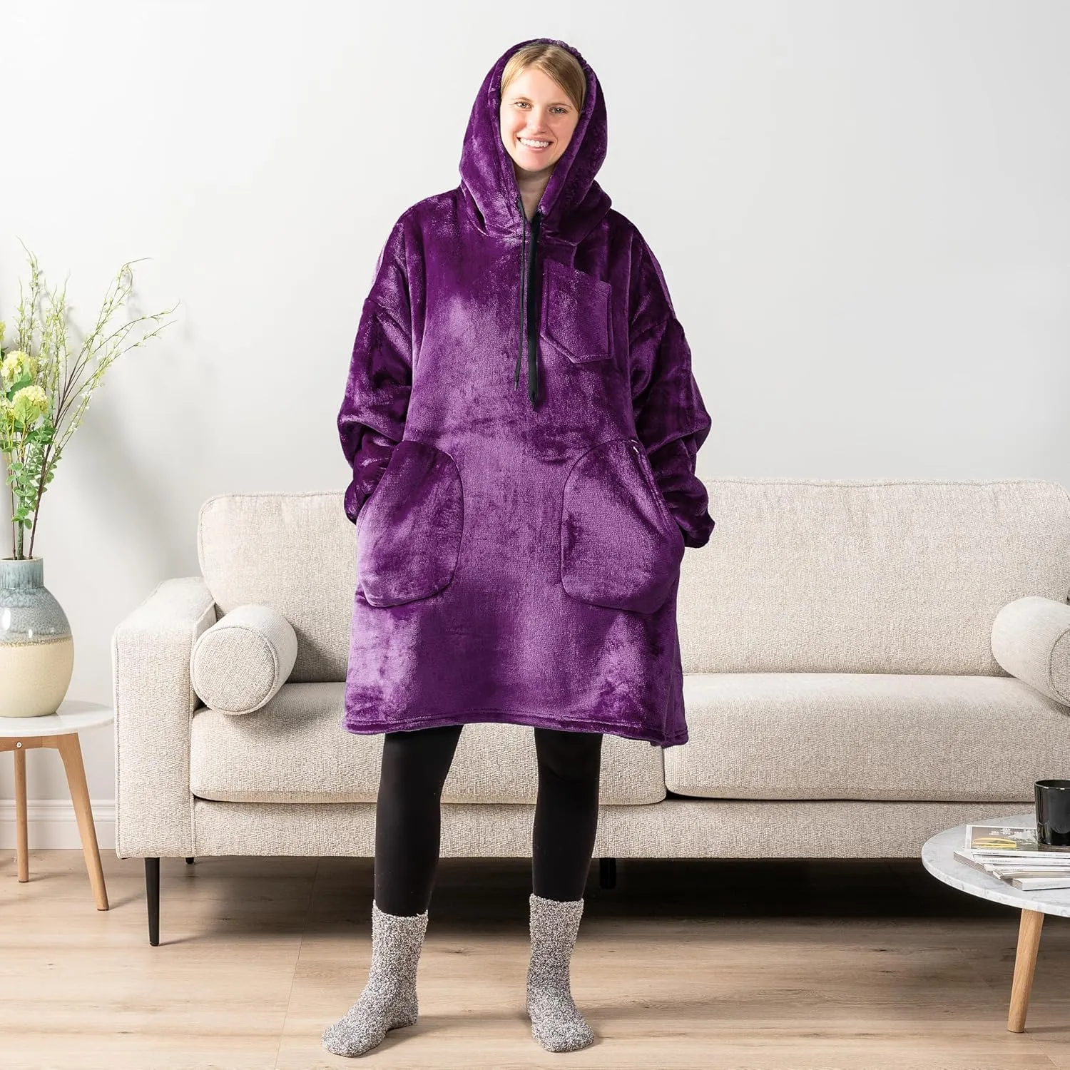 PAVILIA Blanket Hoodie for Women, Sherpa Wearable Blanket Men, Oversized Sweatshirt Blanket, Fleece Hooded Blanket Sweater