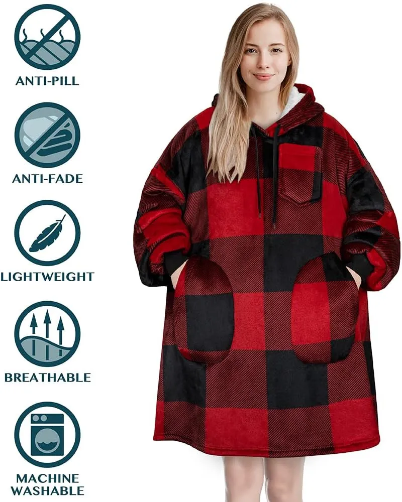 PAVILIA Blanket Hoodie for Women, Sherpa Wearable Blanket Men, Oversized Sweatshirt Blanket, Fleece Hooded Blanket Sweater