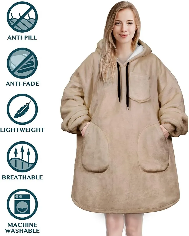PAVILIA Blanket Hoodie for Women, Sherpa Wearable Blanket Men, Oversized Sweatshirt Blanket, Fleece Hooded Blanket Sweater