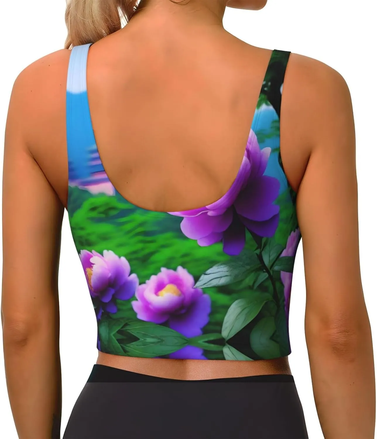 Peony in Bloom Women's Sexy Sports Vest Sleeveless Athletic Gym T-Shirts Vest U-Shaped Back Quick Dry Top