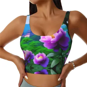 Peony in Bloom Women's Sexy Sports Vest Sleeveless Athletic Gym T-Shirts Vest U-Shaped Back Quick Dry Top