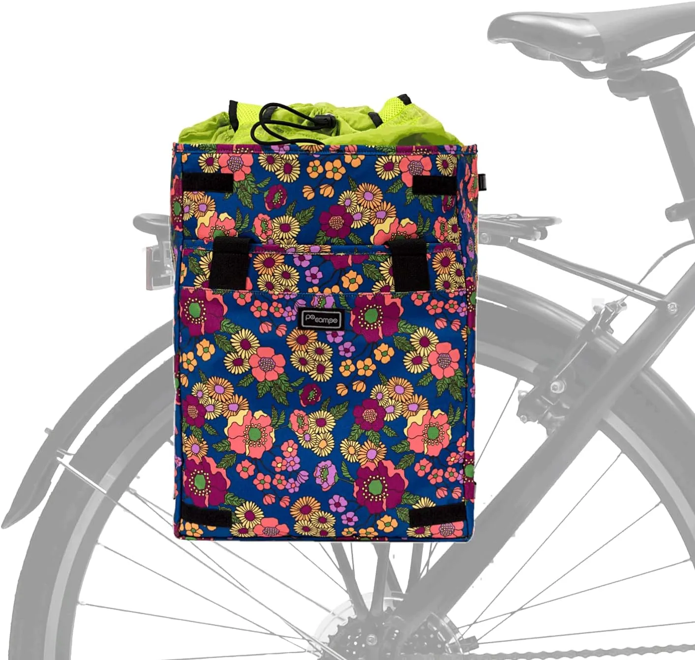 Po Campo Bags Bike Accessories – Orchard Grocery Pannier – Rear Rack Bicycle Storage Bag – Waterproof, Large Bicycle Pannier for Shopping, Urban Commuting, Travel (Meadow)