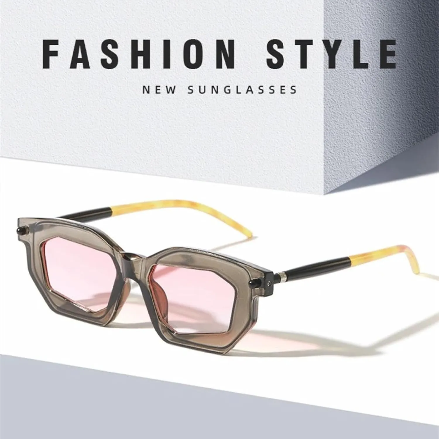 Polygon Women Double Color Sunglasses Fashion Clear Lens Frame Men Punk Rivets Unique Uv400