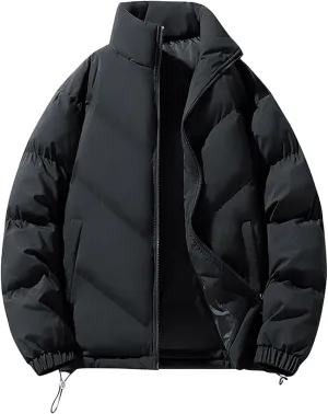 Puffer Jacket Men 2024 Thick Down Jacket Warm Winter Zip Up Padded Coat Oversized Quilted Insulated Thermal Outwear