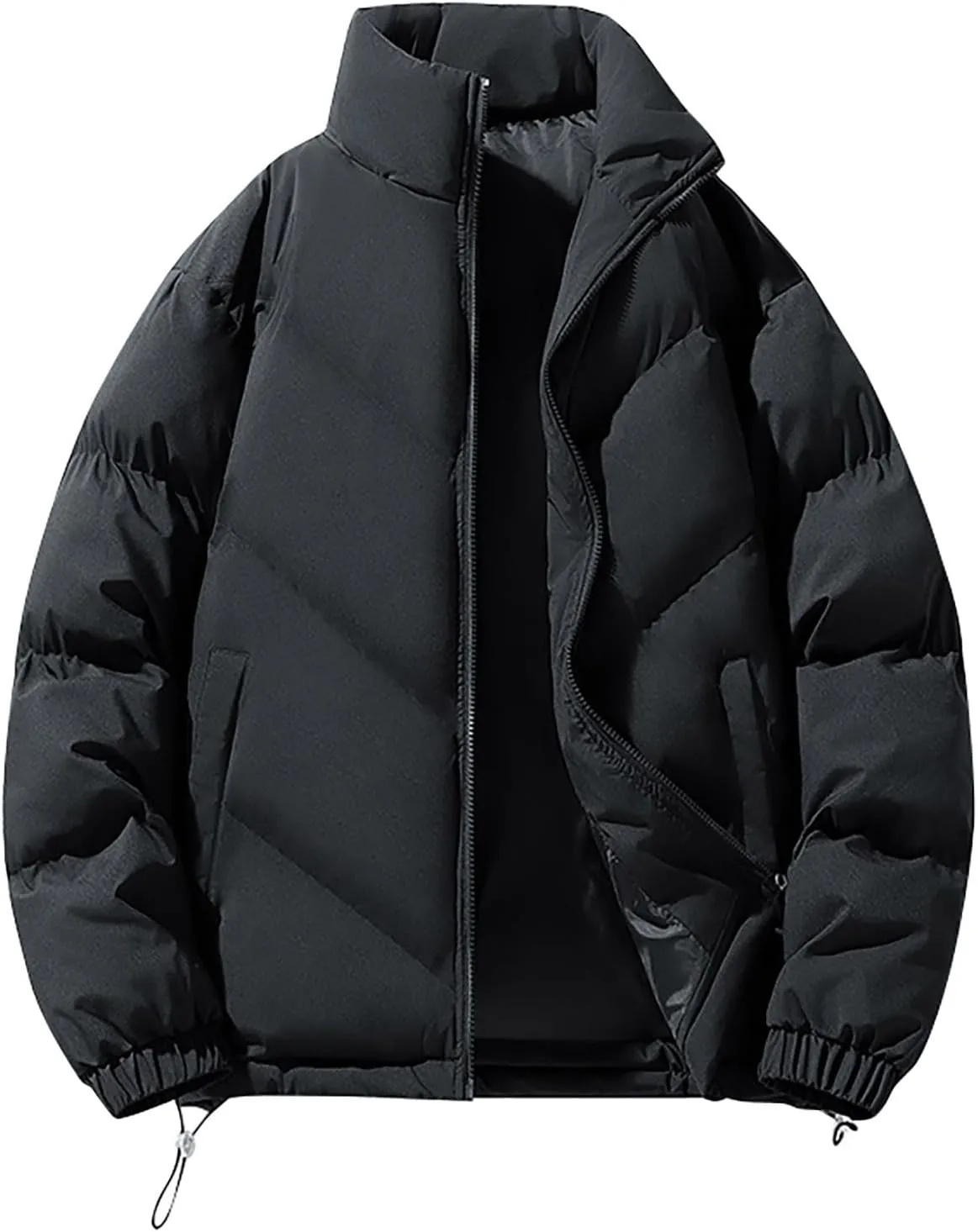 Puffer Jacket Men 2024 Thick Down Jacket Warm Winter Zip Up Padded Coat Oversized Quilted Insulated Thermal Outwear