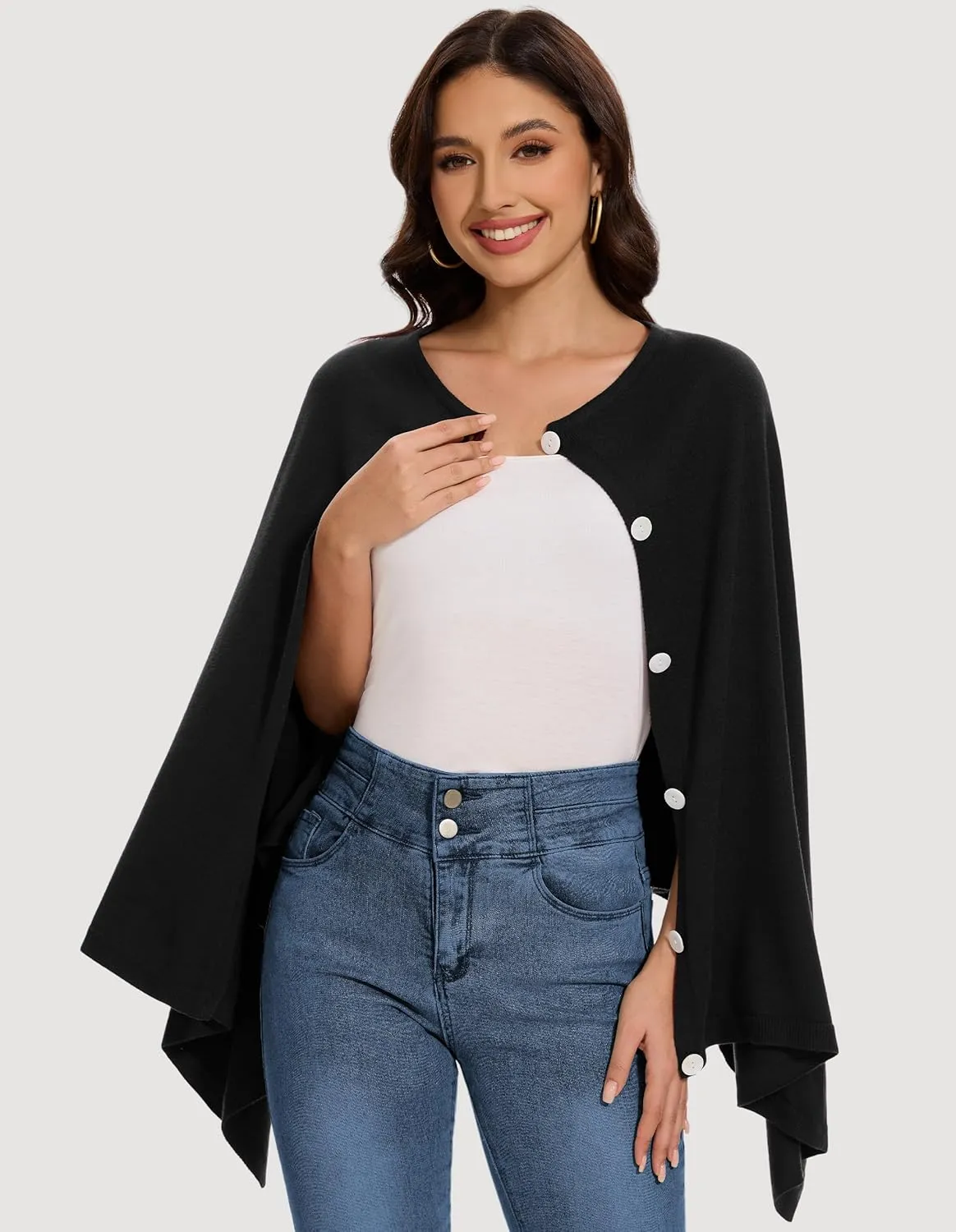 PULI Womens Shawl Wraps Scarf Button Poncho Sweater Cable Knit Oversize Versatile Cardigan Cape for Spring Fall Winter