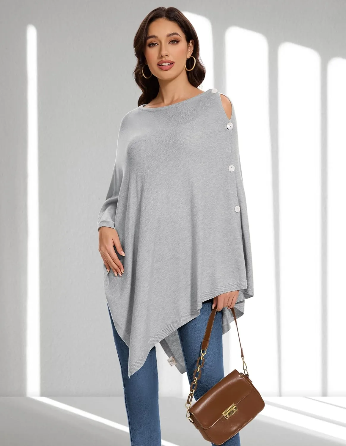PULI Womens Shawl Wraps Scarf Button Poncho Sweater Cable Knit Oversize Versatile Cardigan Cape for Spring Fall Winter