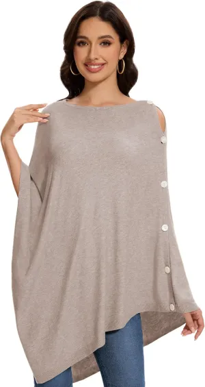 PULI Womens Shawl Wraps Scarf Button Poncho Sweater Cable Knit Oversize Versatile Cardigan Cape for Spring Fall Winter