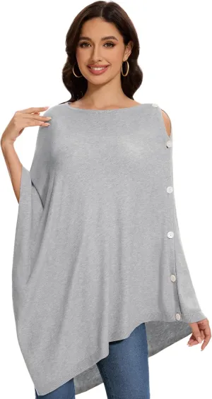 PULI Womens Shawl Wraps Scarf Button Poncho Sweater Cable Knit Oversize Versatile Cardigan Cape for Spring Fall Winter