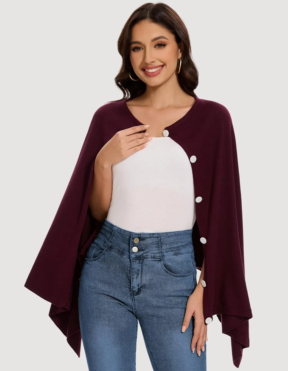PULI Womens Shawl Wraps Scarf Button Poncho Sweater Cable Knit Oversize Versatile Cardigan Cape for Spring Fall Winter
