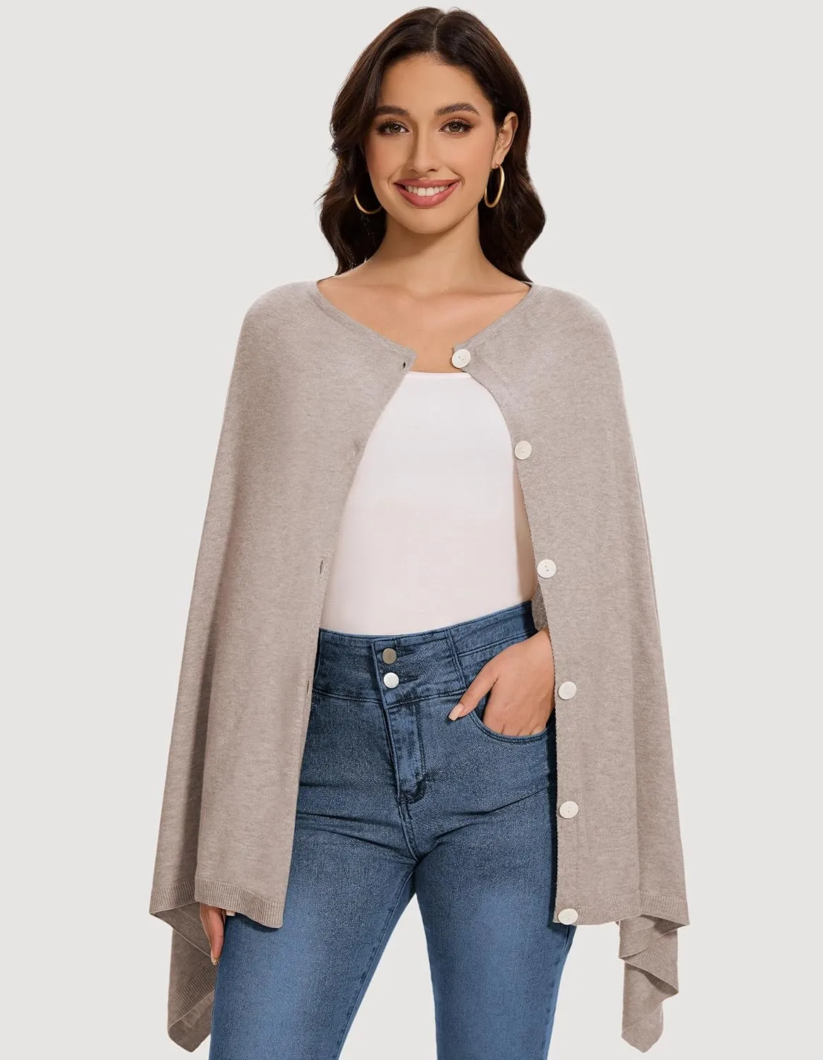 PULI Womens Shawl Wraps Scarf Button Poncho Sweater Cable Knit Oversize Versatile Cardigan Cape for Spring Fall Winter