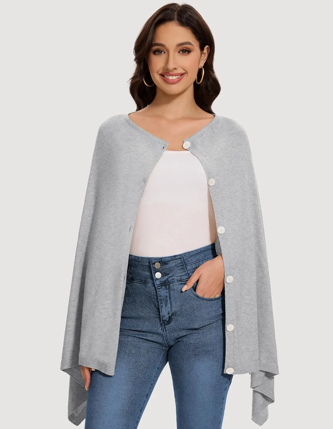 PULI Womens Shawl Wraps Scarf Button Poncho Sweater Cable Knit Oversize Versatile Cardigan Cape for Spring Fall Winter