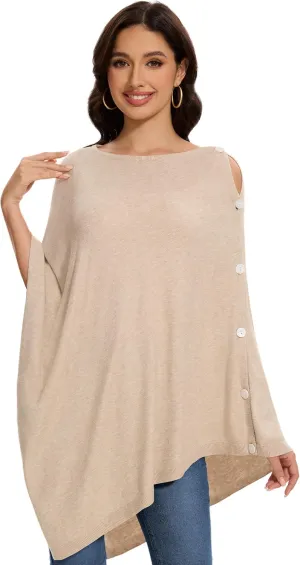 PULI Womens Shawl Wraps Scarf Button Poncho Sweater Cable Knit Oversize Versatile Cardigan Cape for Spring Fall Winter