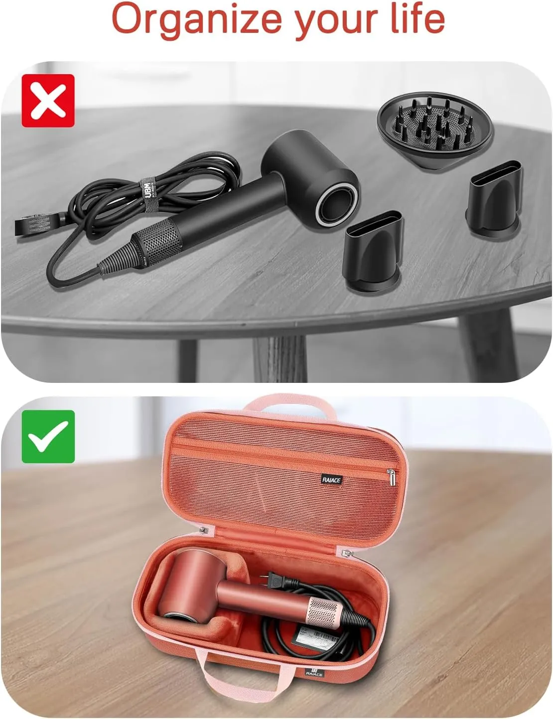 RAIACE Hard Storage Case Compatible with dyson Hair Dryer, Travel Carrying Bag. (for sale is case only). - Bronze red