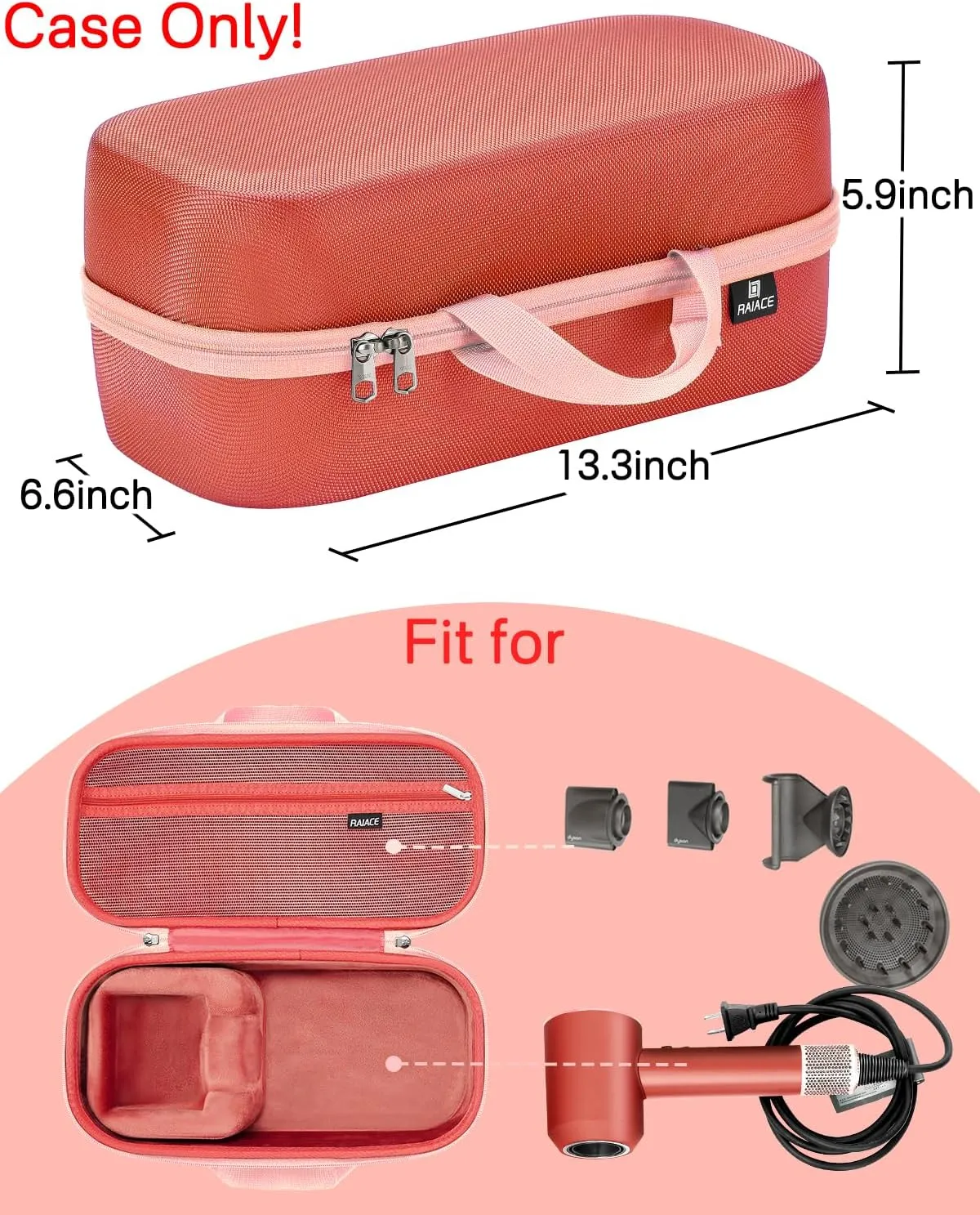 RAIACE Hard Storage Case Compatible with dyson Hair Dryer, Travel Carrying Bag. (for sale is case only). - Bronze red