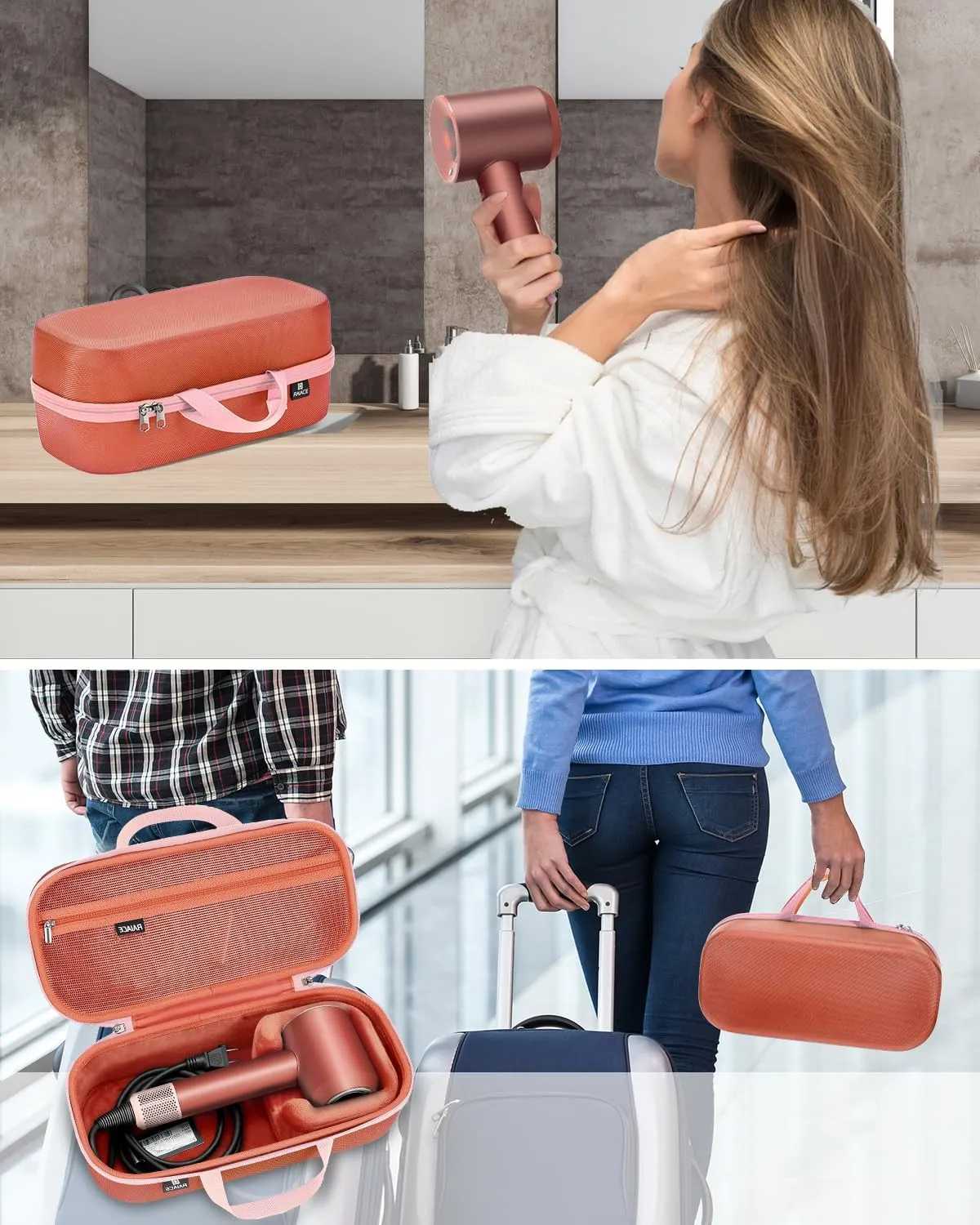 RAIACE Hard Storage Case Compatible with dyson Hair Dryer, Travel Carrying Bag. (for sale is case only). - Bronze red