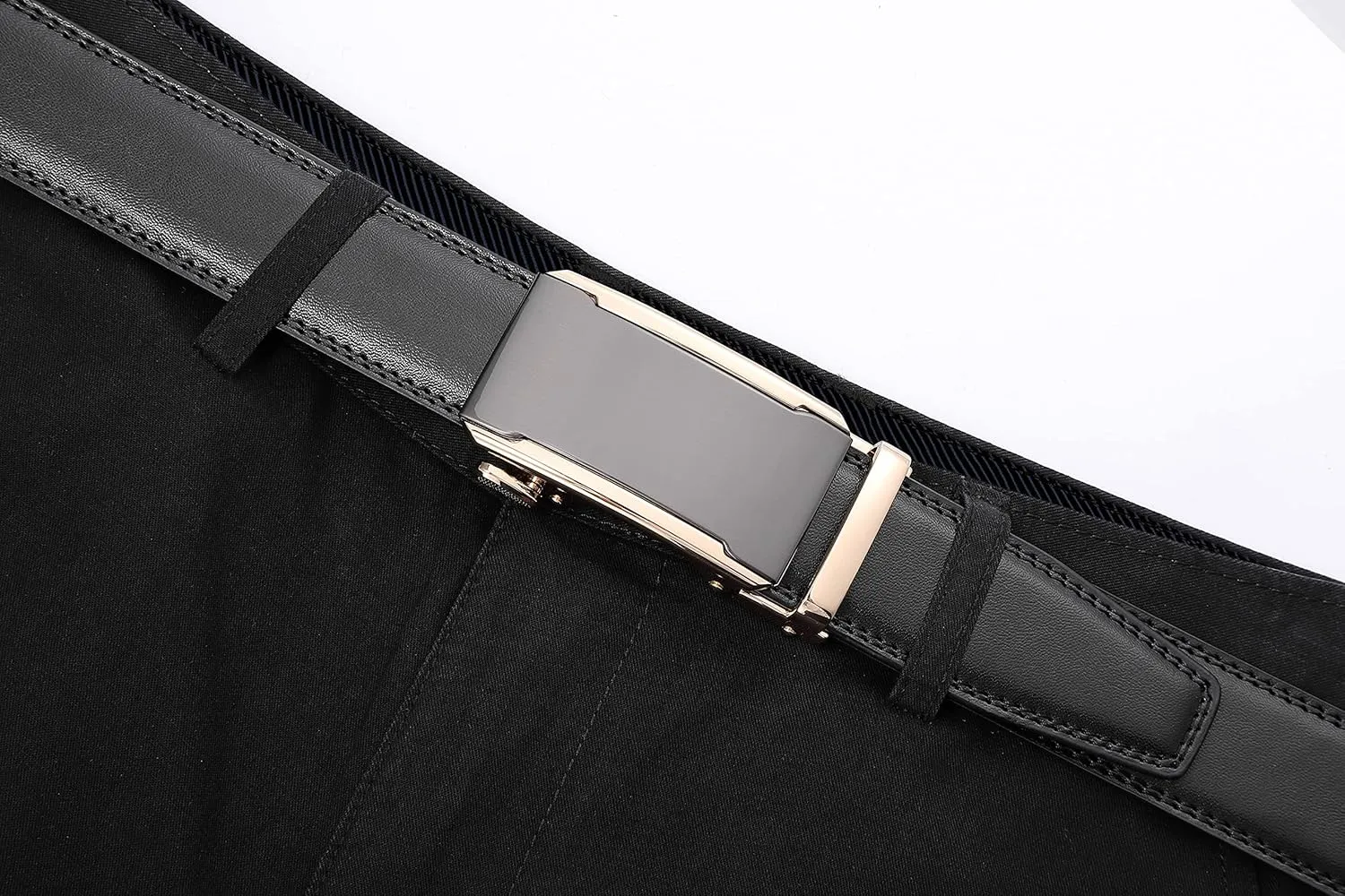 Ratchet Belt for Men, Leather Dress Casual Belt with Adjustable Buckle-Trim to fit-35cm wide