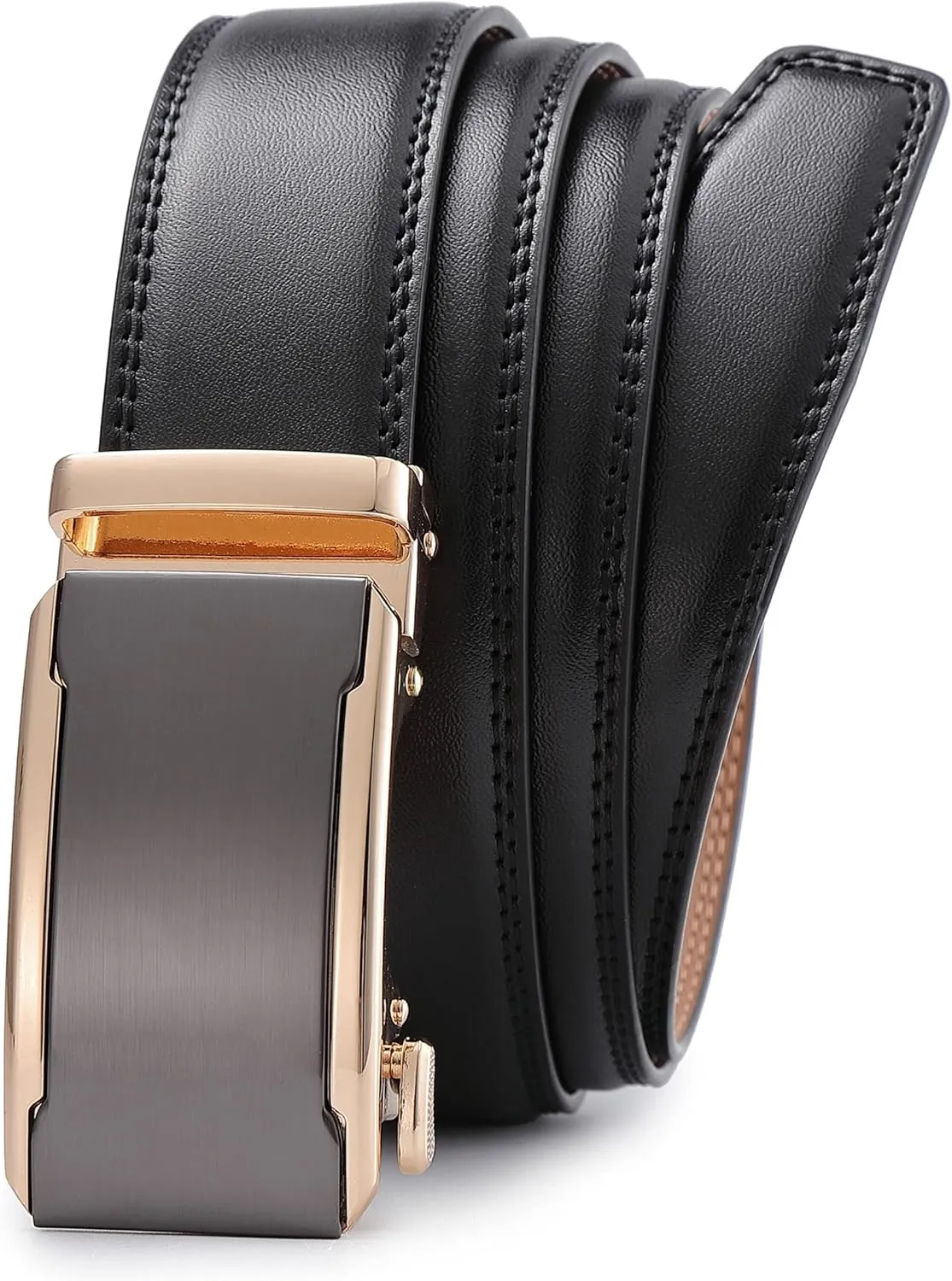 Ratchet Belt for Men, Leather Dress Casual Belt with Adjustable Buckle-Trim to fit-35cm wide