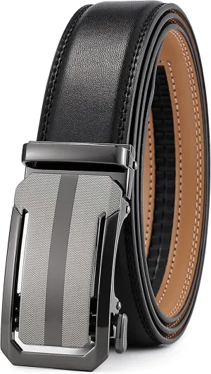 Ratchet Belt for Men, Leather Dress Casual Belt with Adjustable Buckle-Trim to fit-35cm wide