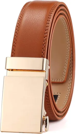 Ratchet Belt for Men, Leather Dress Casual Belt with Adjustable Buckle-Trim to fit-35cm wide