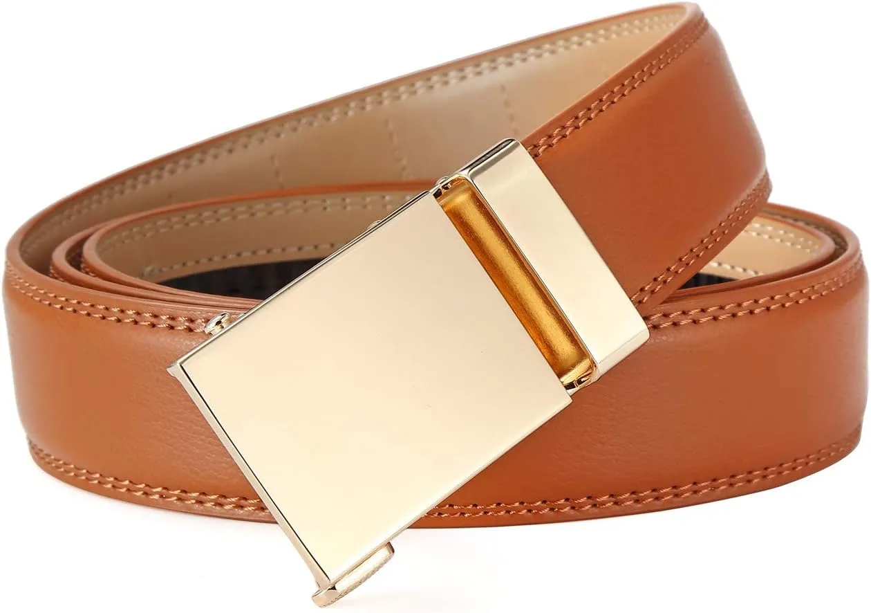Ratchet Belt for Men, Leather Dress Casual Belt with Adjustable Buckle-Trim to fit-35cm wide