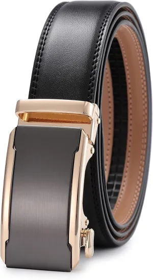 Ratchet Belt for Men, Leather Dress Casual Belt with Adjustable Buckle-Trim to fit-35cm wide