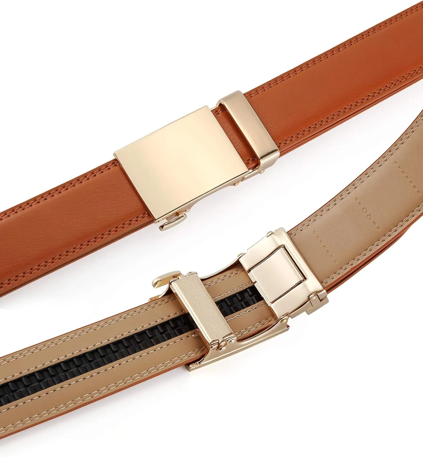 Ratchet Belt for Men, Leather Dress Casual Belt with Adjustable Buckle-Trim to fit-35cm wide