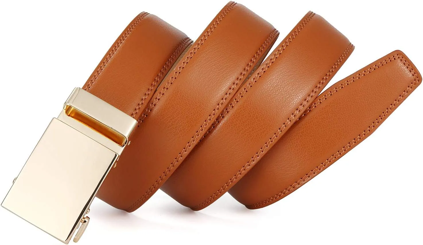 Ratchet Belt for Men, Leather Dress Casual Belt with Adjustable Buckle-Trim to fit-35cm wide