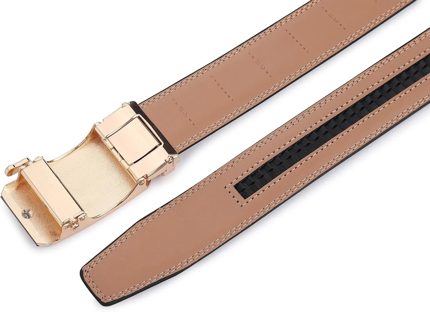 Ratchet Belt for Men, Leather Dress Casual Belt with Adjustable Buckle-Trim to fit-35cm wide