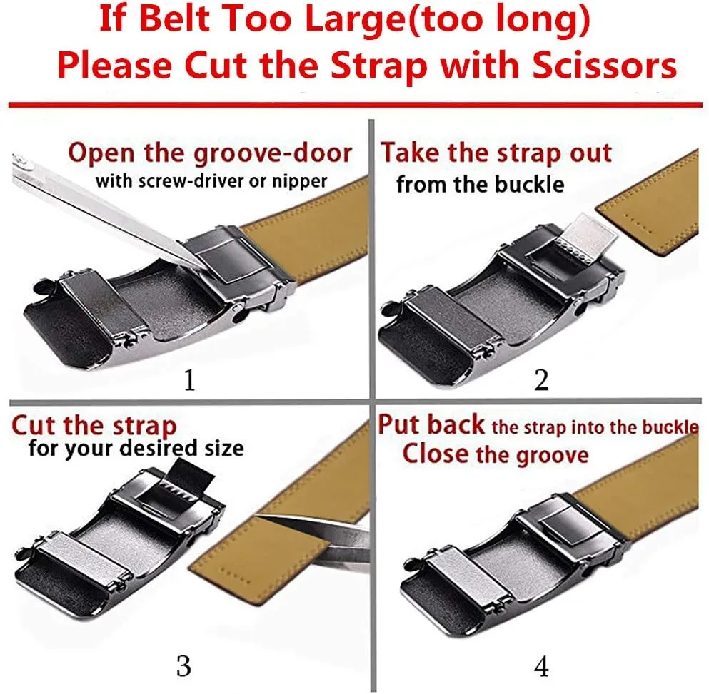 Ratchet Belt for Men, Leather Dress Casual Belt with Adjustable Buckle-Trim to fit-35cm wide
