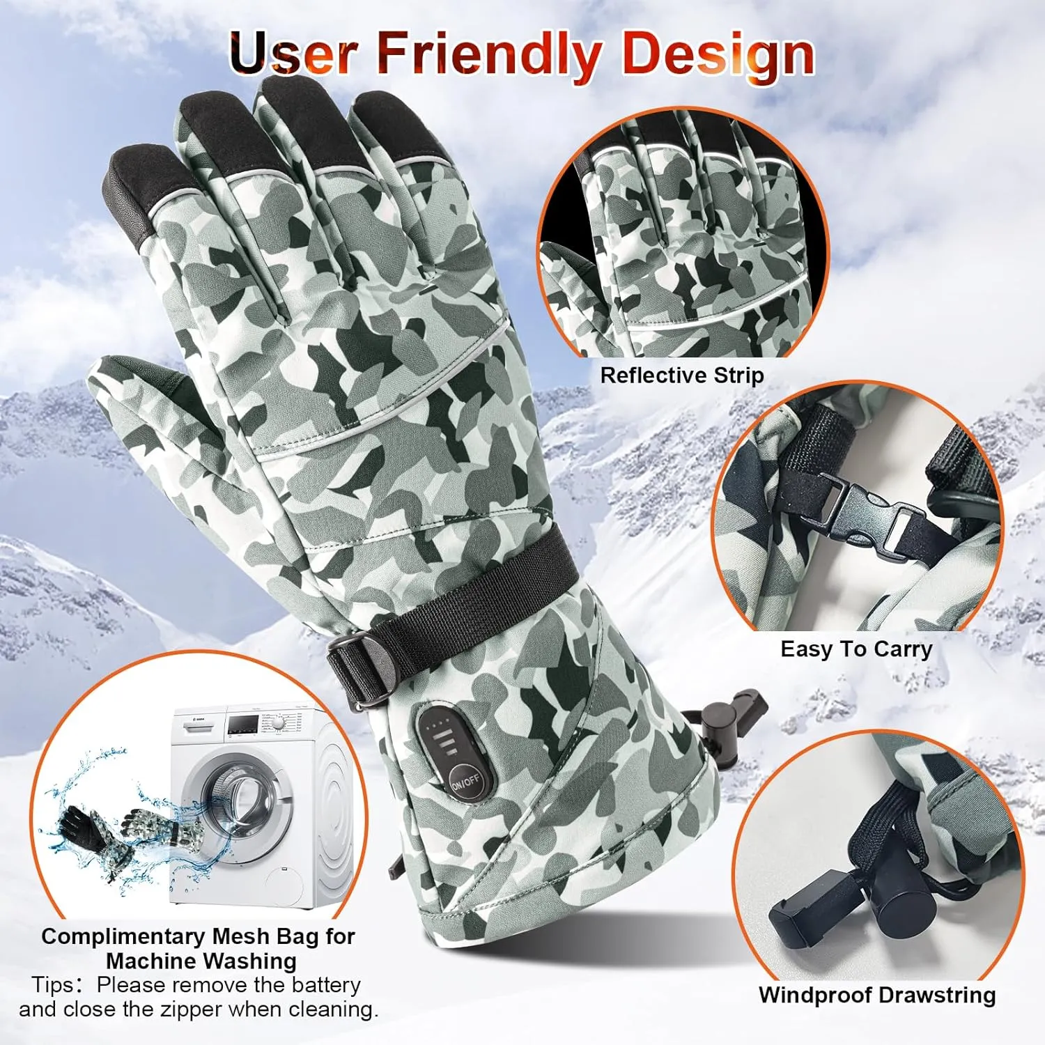 Rechargeable Heated Gloves - 7.4V Fast Heating for Men Women, Arthritis Relief, Snowmobile Skiing Hiking Working
