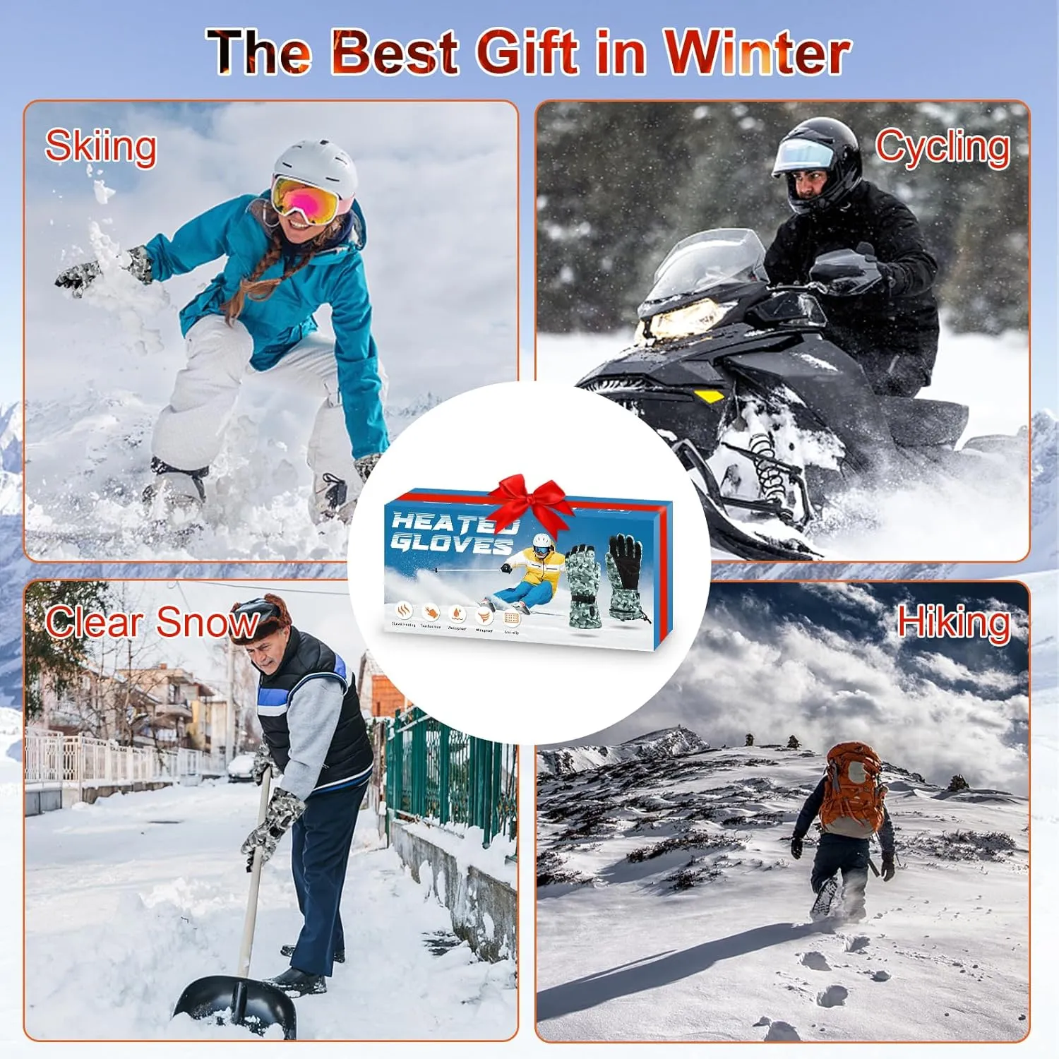 Rechargeable Heated Gloves - 7.4V Fast Heating for Men Women, Arthritis Relief, Snowmobile Skiing Hiking Working
