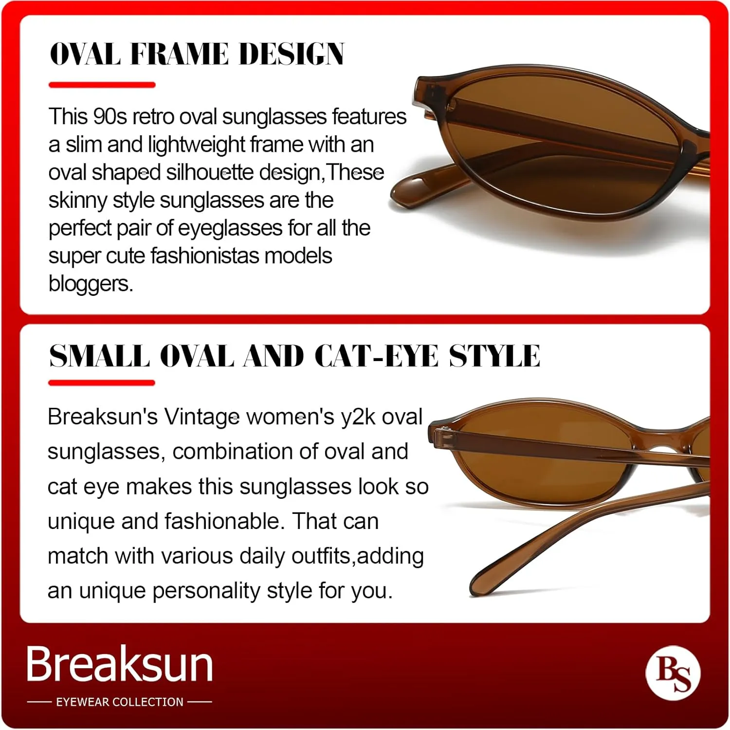 Retro Oval Sunglasses for Women Trendy Oval Narrow Cat Eye Sunnies 90s Vintage Shades