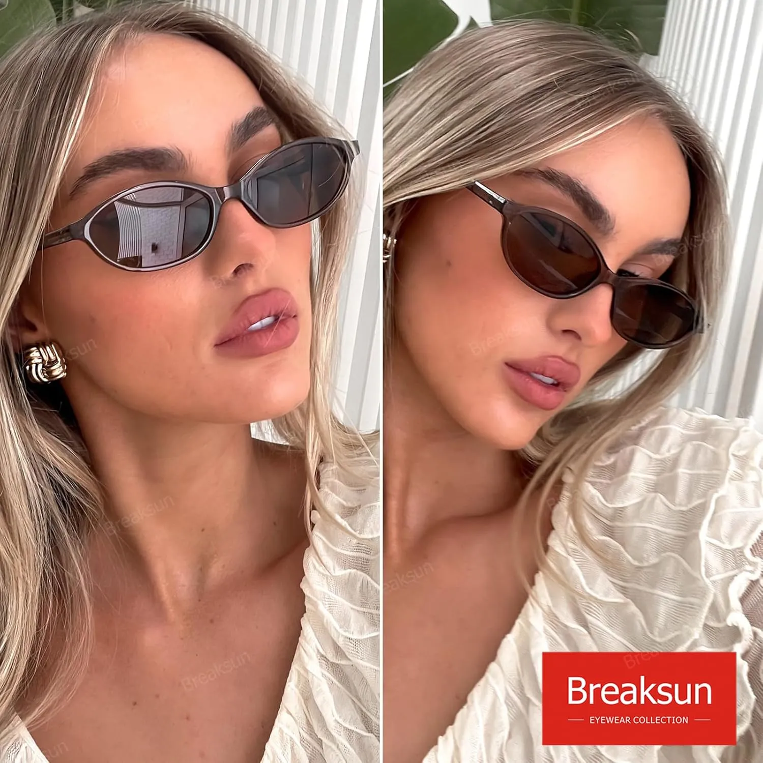 Retro Oval Sunglasses for Women Trendy Oval Narrow Cat Eye Sunnies 90s Vintage Shades