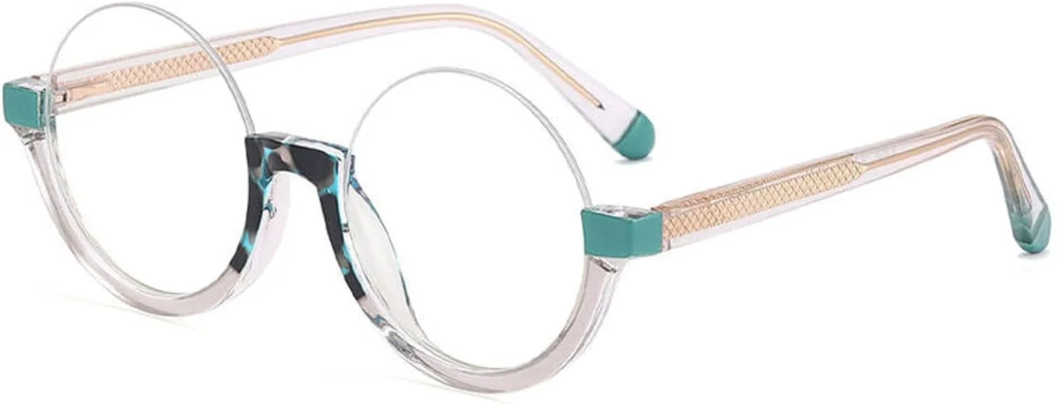 Retro Round Reading Glasses Men Women Half Rim Readers with Alloy Spring Hinge Anti Blue Light Blocking Eyewear