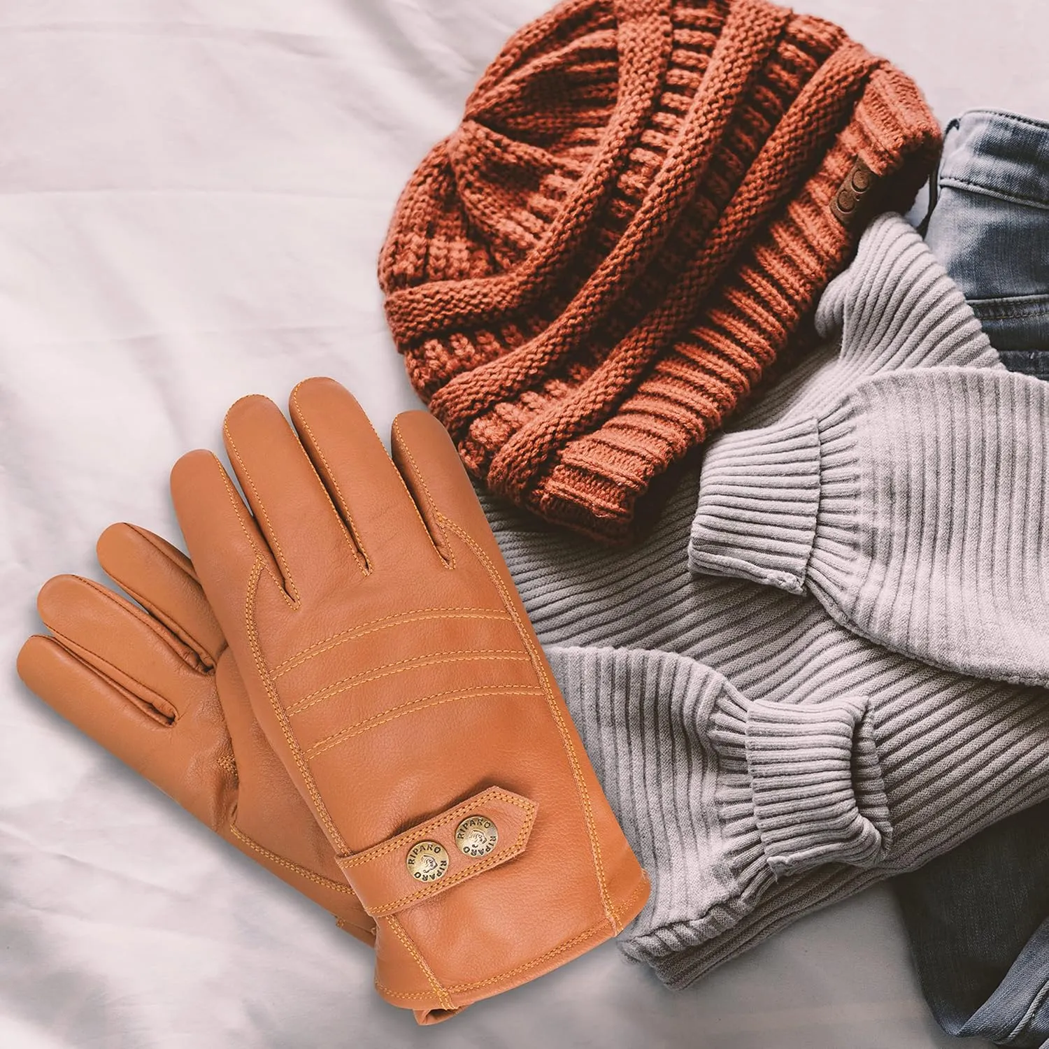 Riparo Winter Gloves for Men, Leather Winter Gloves for Cold Weather, Snow Gloves for Motorcycle Driving Hiking Outdoor