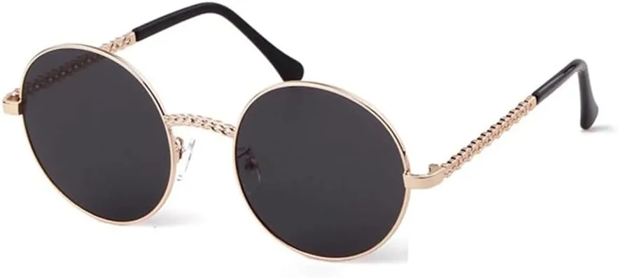 Round Chain Sunglasses Women Vintage Retro Frame Flat Top Sun Glasses Lady Female Shades