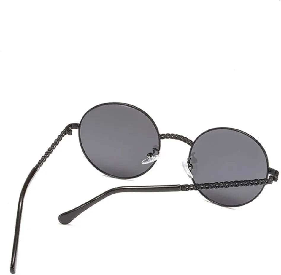 Round Chain Sunglasses Women Vintage Retro Frame Flat Top Sun Glasses Lady Female Shades