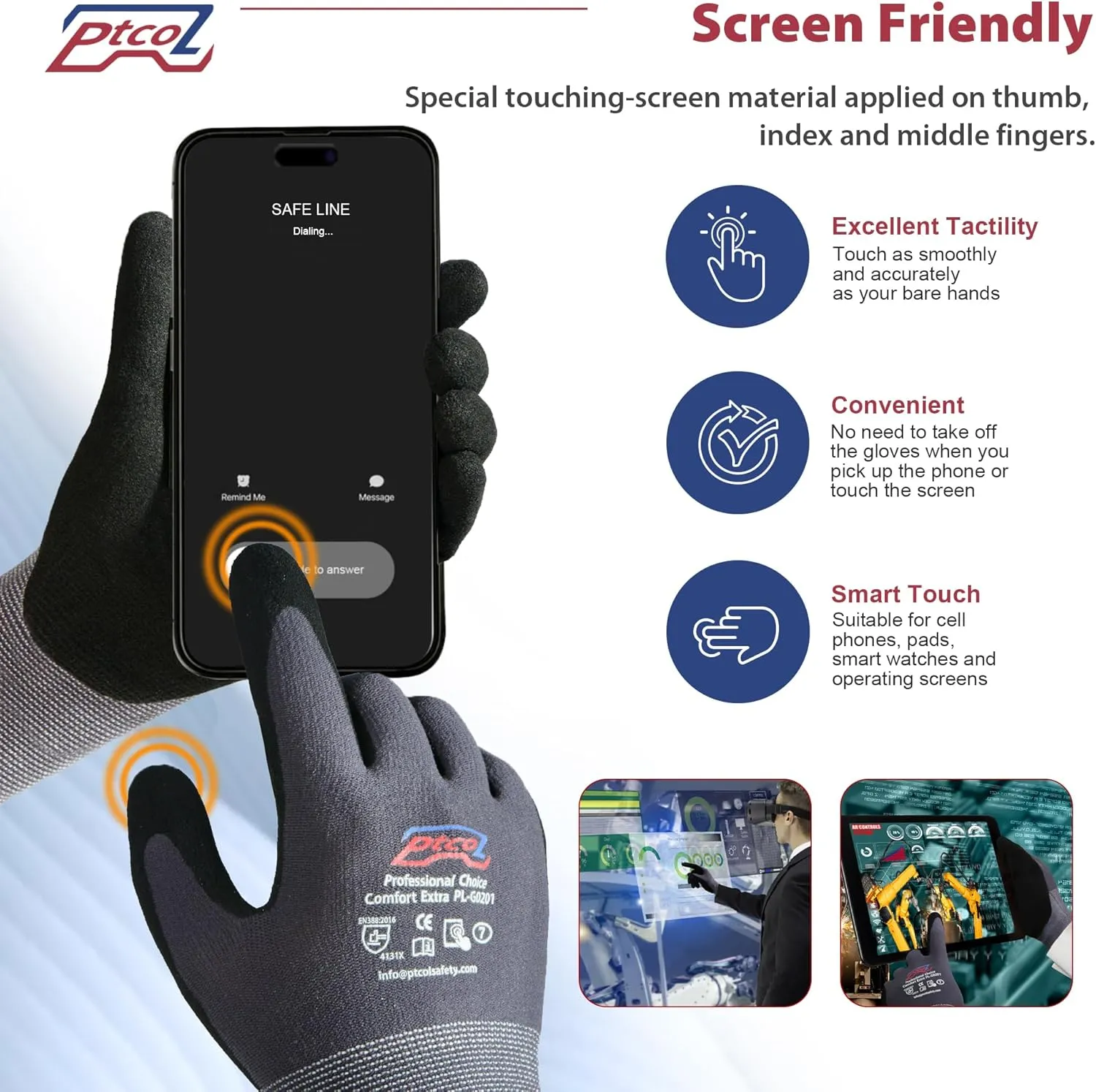 Safety Work Gloves Micro-Foam Nitrile Coated - 12 Paris, Seamless Knit Touchscreen Nylon Gloves, with Black Nitrile Grip, for Warehouse, Home Improvement, Automotive, Construction (Large)