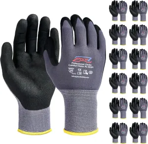Safety Work Gloves Micro-Foam Nitrile Coated - 12 Paris, Seamless Knit Touchscreen Nylon Gloves, with Black Nitrile Grip, for Warehouse, Home Improvement, Automotive, Construction (Large)