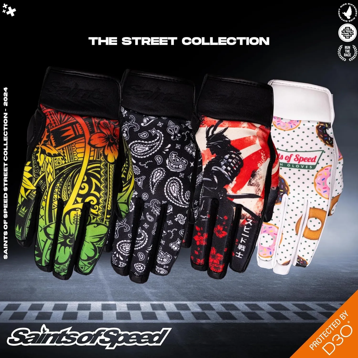 Saints of Speed Motorcycle Gloves – Street Riding Gloves with Flexible D3O Impact Protection for Knuckles, Metacarpal & Fingers, Leather Palms, Touchscreen-Capable Fingertips