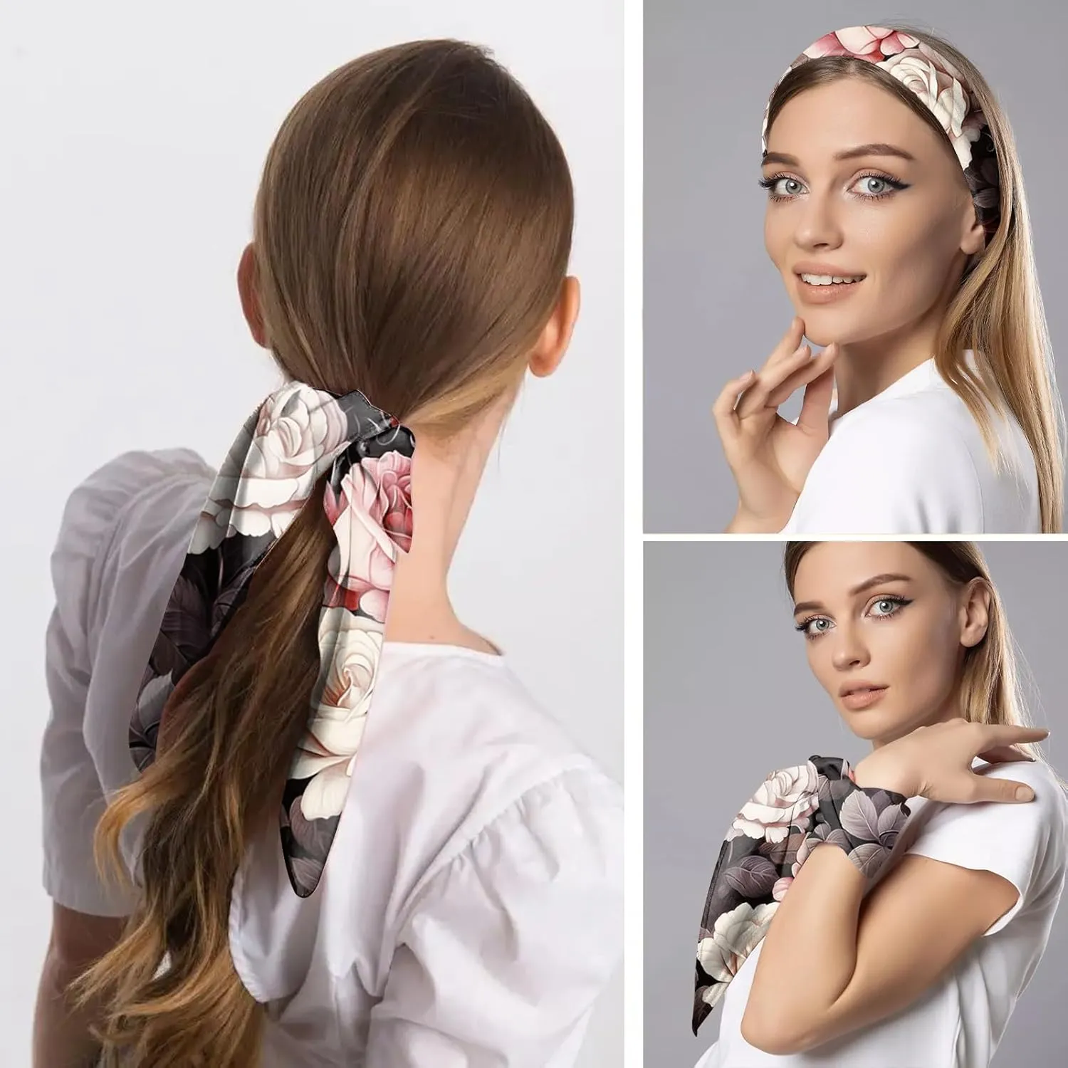 Scarf Silk Feeling Large Square Satin Head Hair Wrap Lightweight Fashion Cute Aesthetic 27.5 Inches for Women Girls