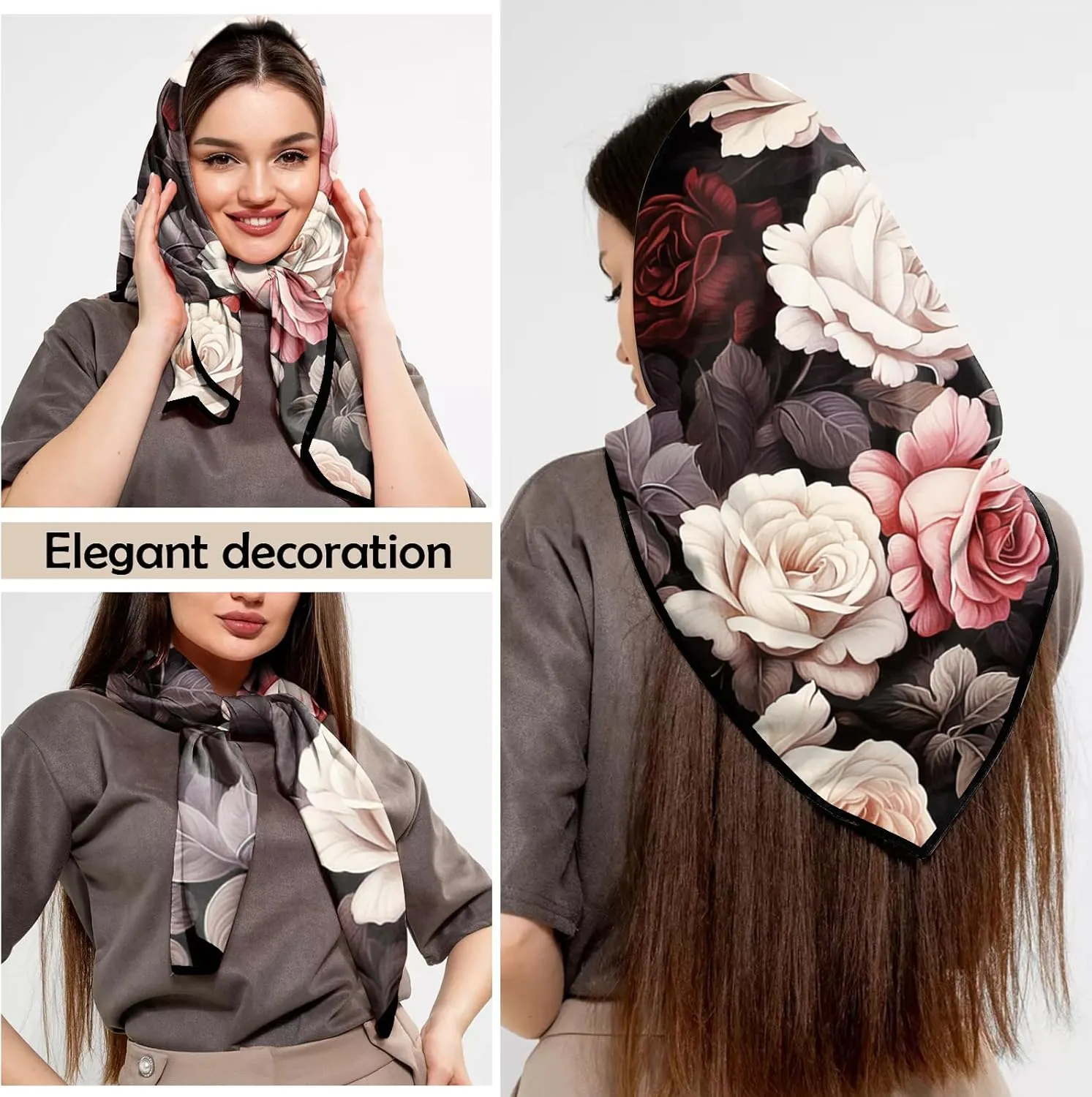 Scarf Silk Feeling Large Square Satin Head Hair Wrap Lightweight Fashion Cute Aesthetic 27.5 Inches for Women Girls