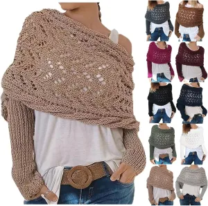 Scarf with Sleeves for Women,Crochet Knitted Cable Shawl Wraps Dressy Cropped Shrug Sweater Scarf Fall Winter Outfits