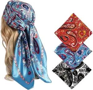 Silk Scarf – Square 35" Satin Scarves for Hair Head Wrapping Sleeping at Night, Large Neck Scarves for Women Ladies
