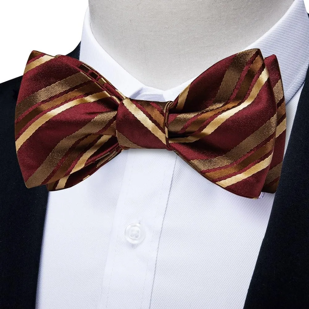 Silk Striped Bow Ties Yellow Red Bowties Hanky Cufflinks Set Suit Man Accessories Nots Self-Tie Bow Tie