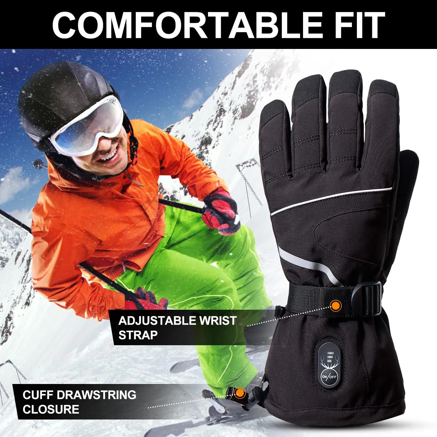 SNOW DEER Heated Gloves for Men Women, Electric Glove Rechargeable Battery Heated Hand for Motorcycle Biking Hunting Arthritis Skiing Working